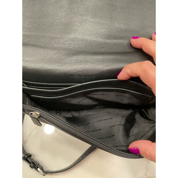 MICHAEL KORS Black Suede & Leather Brooklyn Grommet Crossbody Bag - Picture 5 of 8